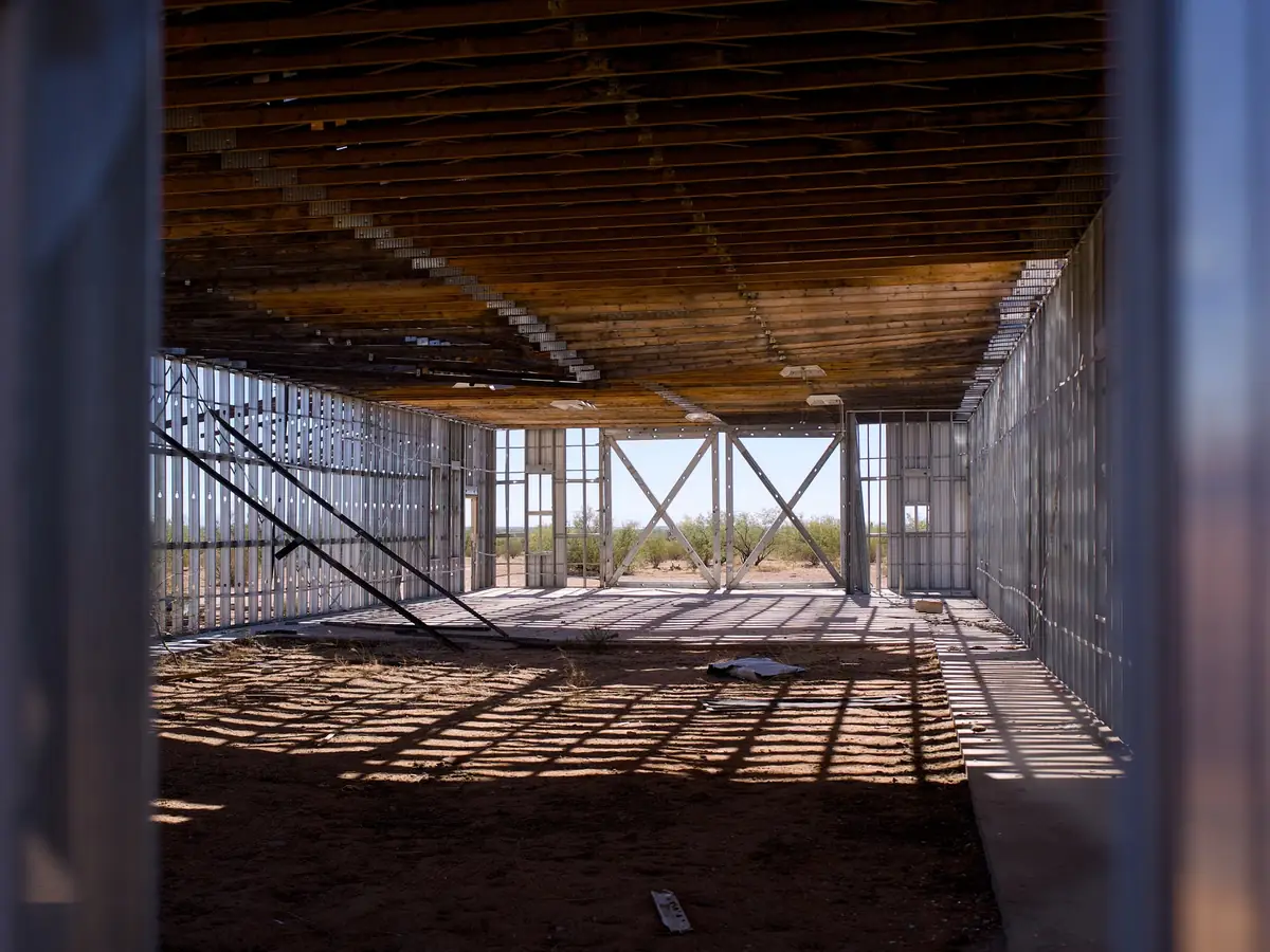 Metal stud frame before boarding
