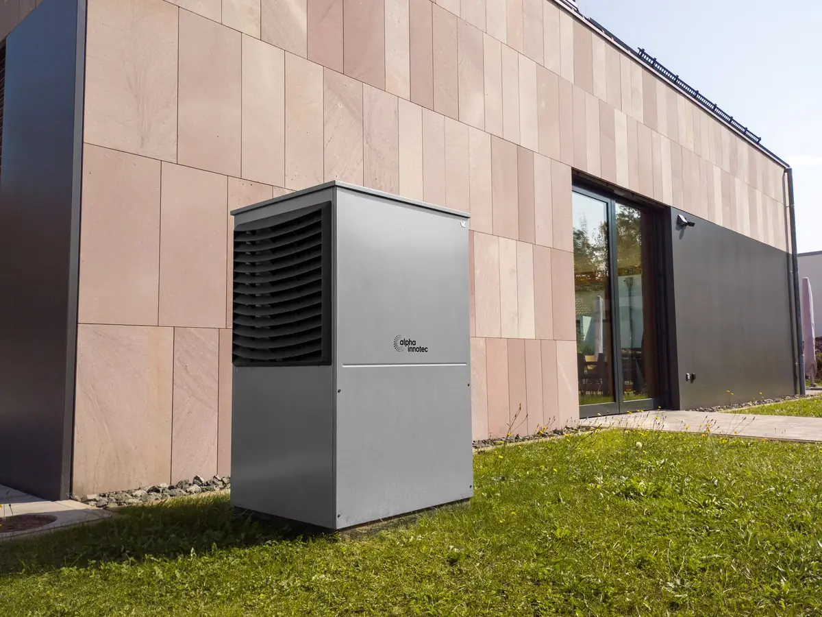 Heat pump unit outside a house