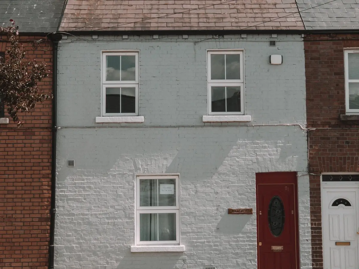 Repaired brick house front
