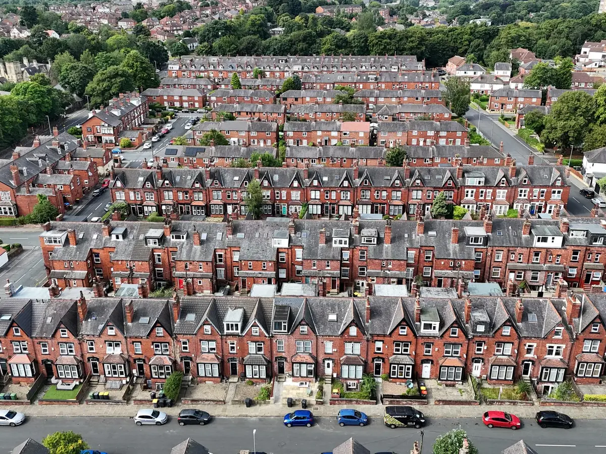 Rows of terraced houses in Leeds seen from above